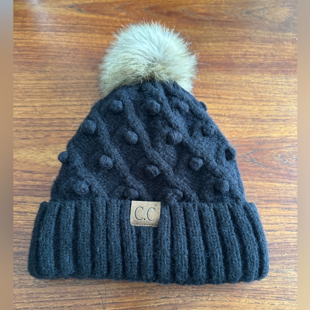 C.C. Pom Pom Beanie Hat In Black